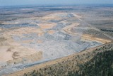 Mining Photo Stock Library - wide aerial photo of dragline working in open cut coal mine in the middle of nowhere.  rehabilitation in foreground, remote open landscape in background. ( Weight: 1  New Image: NO)