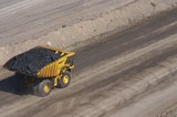 Mining Photo Stock Library - loaded haul truck moving coal in open cut coal mine.  aerial shot. ( Weight: 1  New Image: NO)